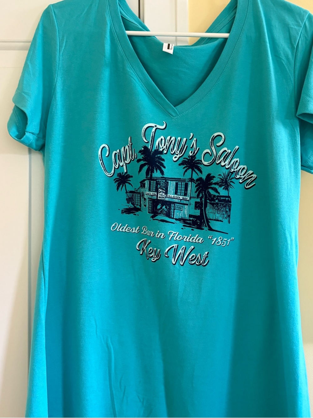 Women’s Capt Tony's Saloon Key West Teal V-Neck T-Shirt- XXL